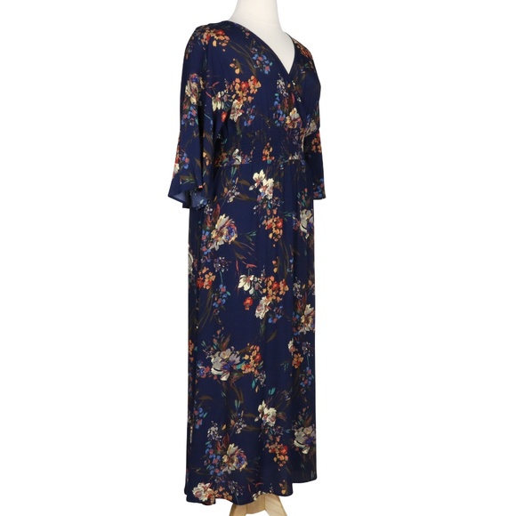 Moody Florals 2X Navy Blue Boho Gypsy Maxi Dress - Picture 3 of 8